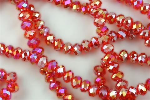 Chinese Crystal Glass Beads Faceted Rondelle 8mm Red Quartz AB [18 inch strand] (3621)