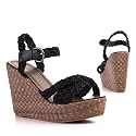 Damen Schuhe, PUMPS, KEIL PLATEAU, 316-16, Synthetik in hochwertiger Leder Optik und Textil