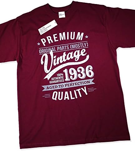 1936 Vintage Year - Aged to Perfection - 80th Birthday Gift / Present T-Shirt Mens Burgundy M