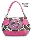 Women Handbag Purses Giraffe Print Fashion New Design Hobo Tote Bag with Rhinestone Peace Sign Fuchsia Trim