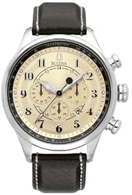 Bulova #96B137 Men's Stainless Steel Leather Strap Adventurer Chronograph Watch