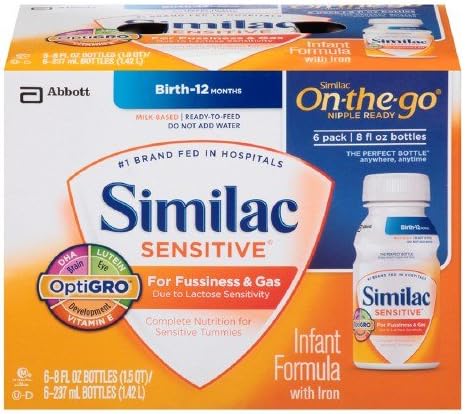 Similac Sensitive, On-the-Go Infant Formula with Iron, Ready to Feed, 8 fl oz Bottles 6 ea (Pack of 2)