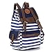 Kisstyle Unisex Canvas Backpack School Bag Vintage Stripe College Laptop Bags Blue