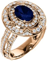 10K Rose Gold 8.00x6.00mm Oval Cut Sapphire and Diamond Ring -- LIFETIME WARRANTY