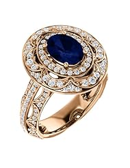 14K Rose Gold 8.00x6.00mm Oval Cut Sapphire and Diamond Ring -- LIFETIME WARRANTY