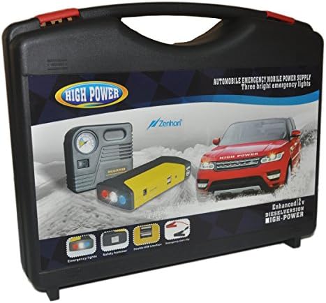 Zenhon® 20000mah Multi-function Vehicle Car Jump Starter Portable Power Bank Emergency Kit laptop charger with LED Torch Flashlight, survival Hammer &amp; Blade + 150 PSI Air Compressor Tire Pump