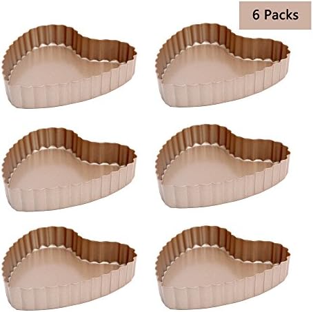 Yiiho® 4 Inch Nonstick Quiche Tart Pan Carbon Steel with Removable Bottom (Pack of 6, Heart Shape)