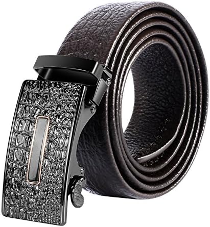 NJSJ Men's Genuine Leather Belt 35mm Wide with Automatic Buckle,Gift Box-Brown