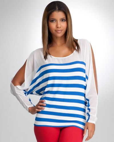 Dolman Chiffon Panel Stripe Top - NAUTICAL BLUE (XS)
