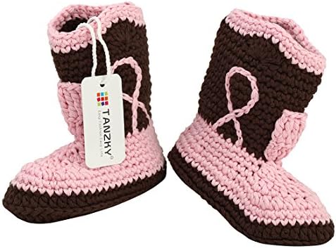 TANZKY® Lovely Baby Girl Handmade Crochet Casual Shoes Short Booties (Pink Black)