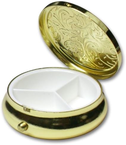 Gold Leaves Round Pill Box Case with Mirror