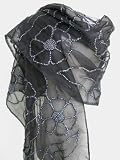 Embroidered Beaded Sequin Floral Fringed Sheer Silk Organza Shawl Stole Wrap Scarf Black