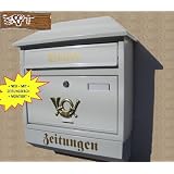 NEU Briefkasten WD XXL wei� + golden Posthorn mit Zeitungsrolle fertig montiert Postkasten Postvon "BTV"