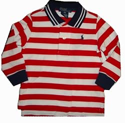 Polo by Ralph Lauren Infant Baby Boys Polo Shirt Size 12 Months Red/White/Blue w/ Navy Pony