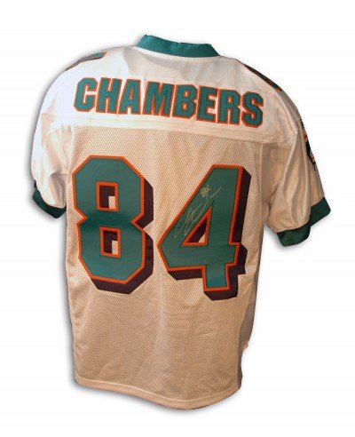 Chris Chambers Autographed/Hand Signed Miami Dolphins White Reebok Authentic Jersey