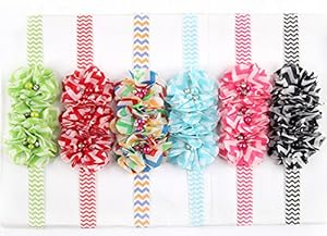Qandsweet 6pcs Baby Girl's Headbands Rainbow Flower Hand Sewing Beads