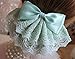 Korean Style Elegent Lace Bow Bowknot Pearl Mesh Elastic Snood Net Hairnets Barrette Hair Clip Accessories Decor Bun Cover Green , Two ways to wear