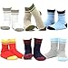 TeeHee Little Boys Basic Cotton Crew Socks 6 Pair Pack (3-5 Years, Stripes Tipped Rib)