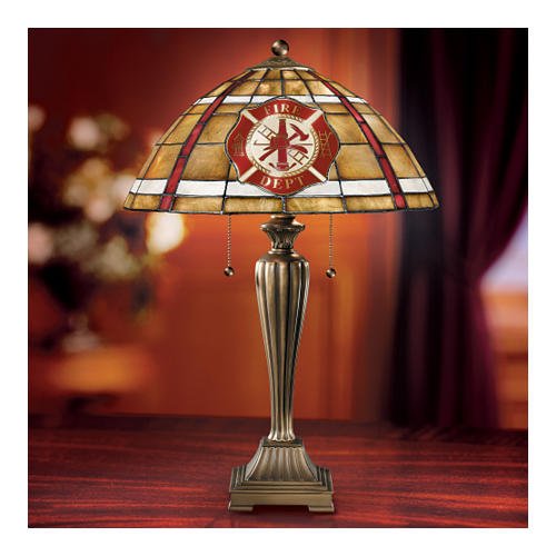 Courage Under Fire Firefighter Stained Glass Table Lamp by The Bradford Editions