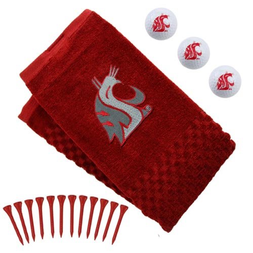 Washington State Cougars Embroidered Golf Towel, Golf Balls Tees Gift Set