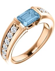 14K Rose Gold 7.00x5.00mm Emerald Cut Sky Blue Topaz and Diamond Ring -- LIFETIME WARRANTY