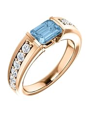 18K Rose Gold 7.00x5.00mm Emerald Cut Sky Blue Topaz and Diamond Ring -- LIFETIME WARRANTY