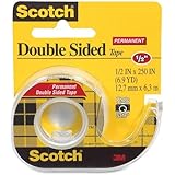 3M Double-Sided Tape with Dispenser, Permanent, 1/2 X 250 Inches, Clear, 6-PACK