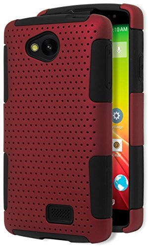 LG Tribute Case, Bastex Heavy Duty Hybrid Protective Case - Soft Black Silicone Cover with Red Protective Mesh Shell Case for LG Tribute LS660