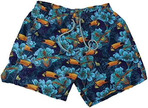 VIDRIC Men's Toucan Swim Shorts (Medium, Blue)