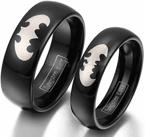 Janestore Tungsten Carbide Batman Ring Dome Unisex Couple's Matching Wedding Band