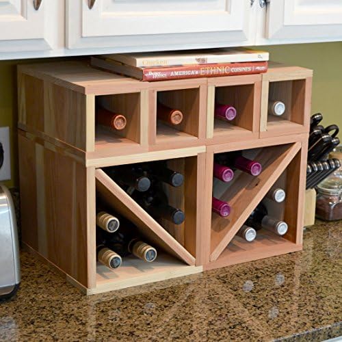 VinoGrotto 16 Bottle Countertop Cube Set, 12" Deep, Redwood