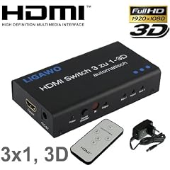 HDMI Switch 3-fach 3x1 aktiv 3D Umschalter 3:1 automatisch + Fernbedienung + Verst�rker + Netzteil + Metallgeh�use/ 3 Eing�nge + 1 Ausgang - bis zu 3 Ger�te an einen Beamer/ Tv