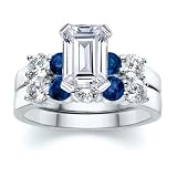 2.74 CT EMERALD DIAMOND W ROUND BLUE SAPPHIRE RING SET