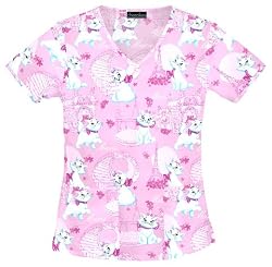 Cherokee Tooniforms Contrast Trim V-neck Scrub Tops-Assorted Character Prints
