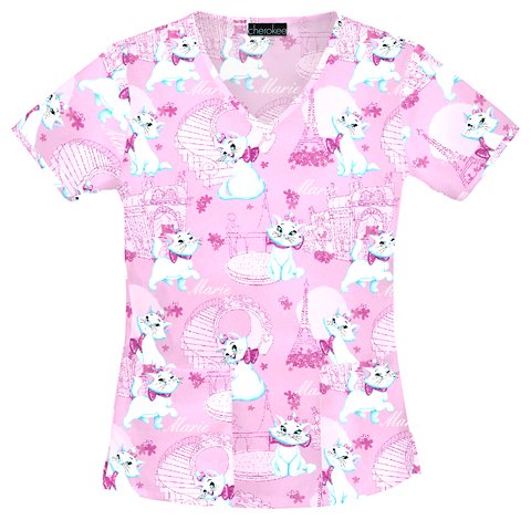 Cherokee Tooniforms Contrast Trim V-neck Scrub Tops-Assorted Character Prints