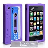 Yousave Accessories TM Stilvoll Violett Blau Und Weiß Retro Kassette Silikon Gel Schutzhülle Für Das Apple iPhone 3 / 3G / 3GS Mit Displayschutz Film Und Graues Micro Faser Poliertuch