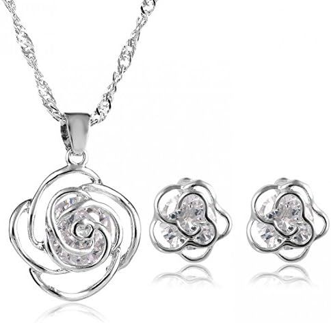 USMagic Accessories Eight Heart Eight Arrows Zirconium Hill Camellia Earrinnecklace Two Piece Suit 1245-90