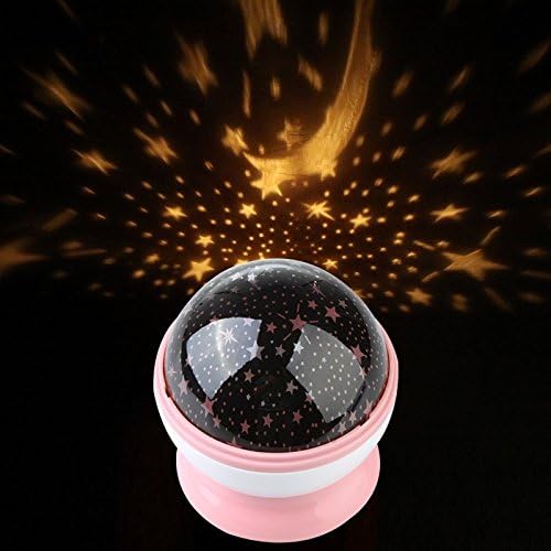 Pink Room Night Light Lamp Rotary Flashing Starry Star Moon Sky Cosmos Projector(By USB Power or 4*AAA batteries)