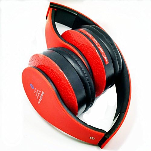 Reker Hifi Deep Bass Wireless Stereo Bluetooth Headphone Noise Cancelling Headset with Mic, Support Tf Card, Fm Radio (Red)