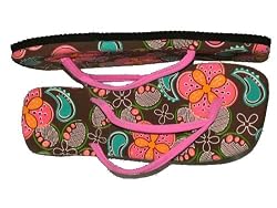 TTT - Brown / Pink Paisley Flowers Flip Flops for Women