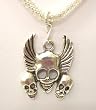 Winged Skulls Pendant on Metal Mesh Chain