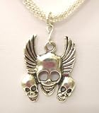 Winged Skulls Pendant on Metal Mesh Chain