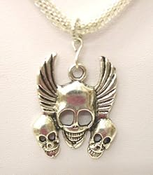 Winged Skulls Pendant on Metal Mesh Chain
