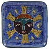 8.5 MARA Collectible Stoneware LUNCH Salad APPETIZER Square PLATE Celestial SUN Face BLUE