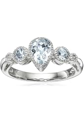 10k White Gold Pear-Shape Aquamarine Ring with Diamond Accents