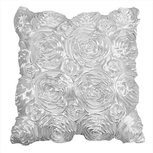 Abill Satin Rose Pillowcases Square Flower Pillow Cover White