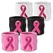 Suddora Pink Ribbon Wristbands - Breast Cancer Awareness Sweatband Pairs (Pink)