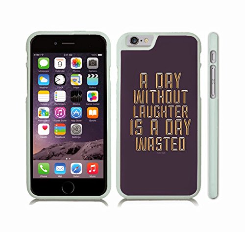 iStar Cases® iPhone 6 TPU Skin Cover with “A day without laughter…” Charlie Chaplin Quote, Inspirational, Gold Font on Purple , Rubber Grip, Slip-on TPU Soft Case (White)
