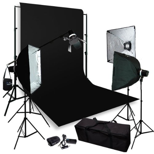LimoStudio Photo Video Studio Four Monolight Strobe Flash BOOM Lighting Kit - (4) Studio Flash/Strobe, (3) Softboxes, (4) Light Stands, (1) Boom, (1) Barndoor , (1) Background Support System, (1) 10' X 13' Muslin Backdrop & Carry Case, LMS400 On Sale