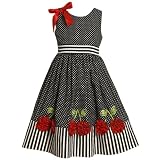 Bonnie Jean LITTLE GIRLS 4-6X BLACK WHITE DOTS and STRIPES BONAZ-CHERRY APPLIQUE Special Occasion Resort Party Dress